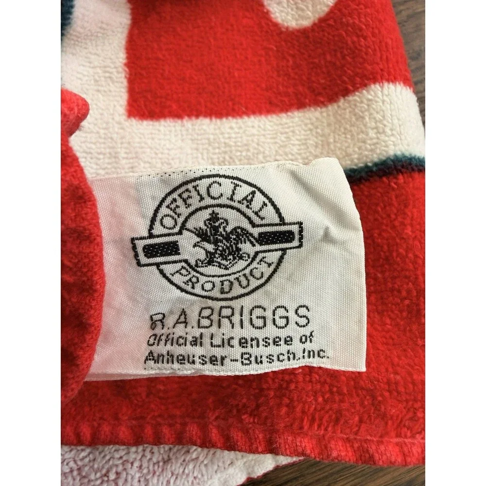 Budweiser Bottle Label Beach Towel R.A. Briggs King of Beers Red Blue VTG 54x29